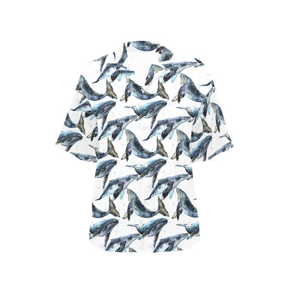 Blue Whale Pattern Print Design 03 Women's Hawaiian Shirt