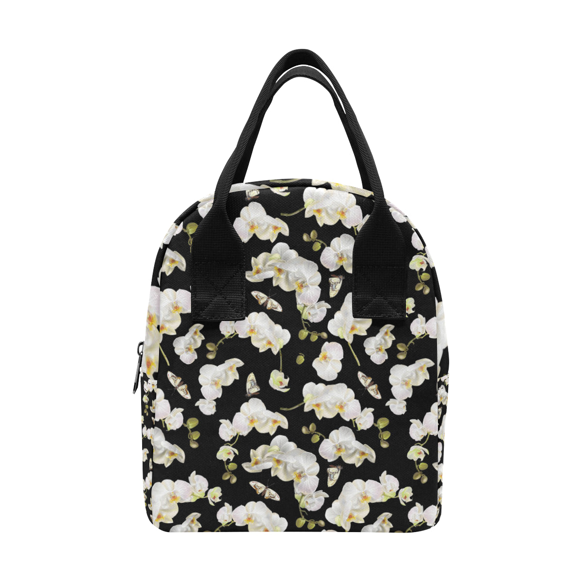 Orchid White Pattern Print Design OR011 Insulated Lunch Bag