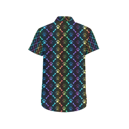 Paw Rainbow Pattern Print Design A01 Men's Short Sleeve Button Up Shirt