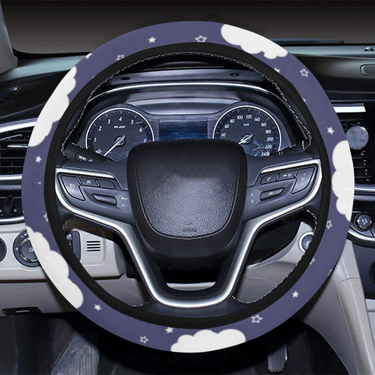 Cloud  Pattern Print Design 03 Steering Wheel Cover with Elastic Edge