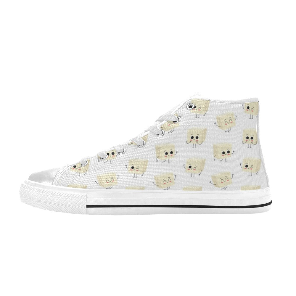Tofu Print Design LKS301 High Top Women's White Shoes