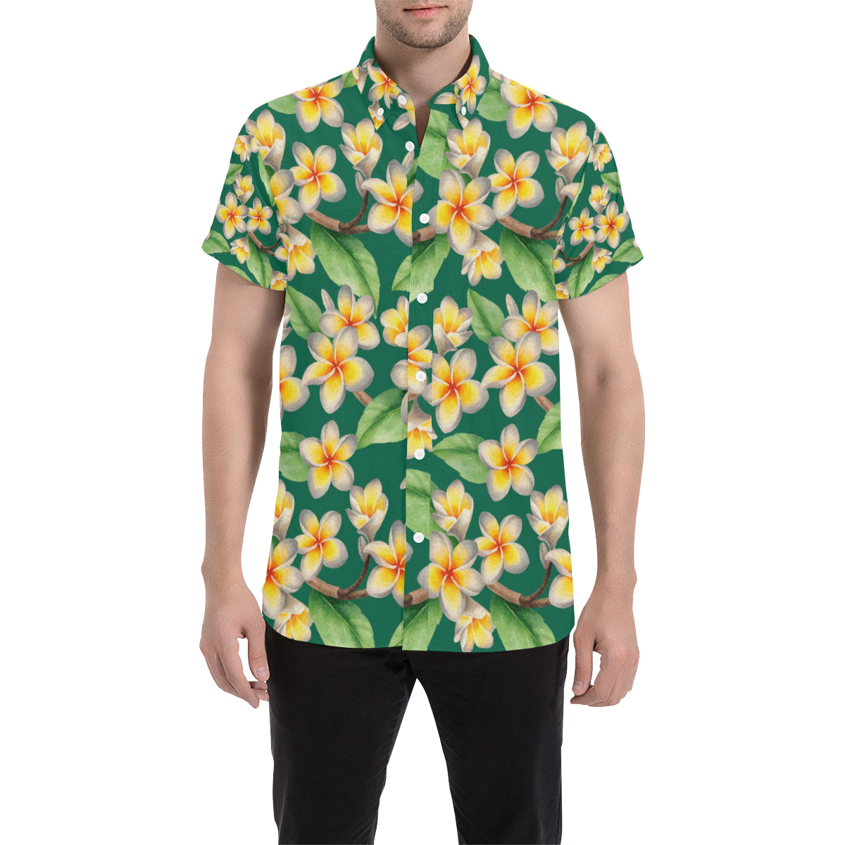 Plumeria Pattern Print Design PM07 Men's Short Sleeve Button Up Shirt