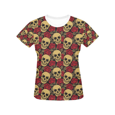 Skull And Roses Print Design LKS302 Women's  T-shirt