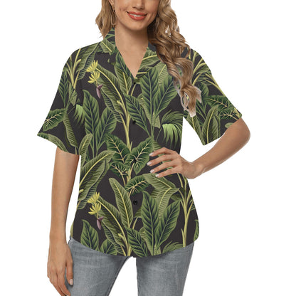 Banana Leaf Pattern Print Design BL04 Women's Hawaiian Shirt