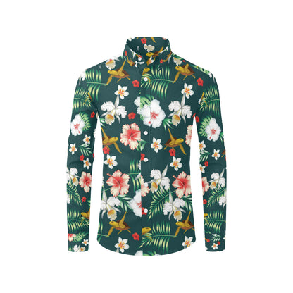 Hawaiian Flower Design with SeaTurtle Print Men's Long Sleeve Shirt