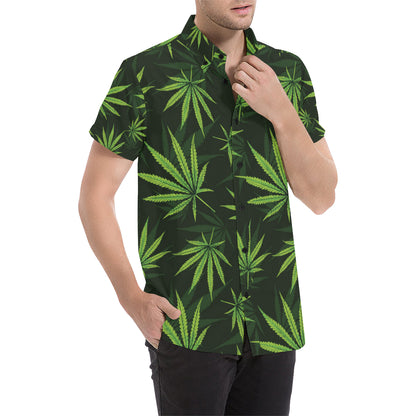 Pot Leaf Pattern Print Design A03 Men's Short Sleeve Button Up Shirt