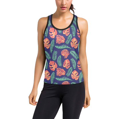 Palm Leaves Pattern Print Design PL011 Women's Racerback Tank Top