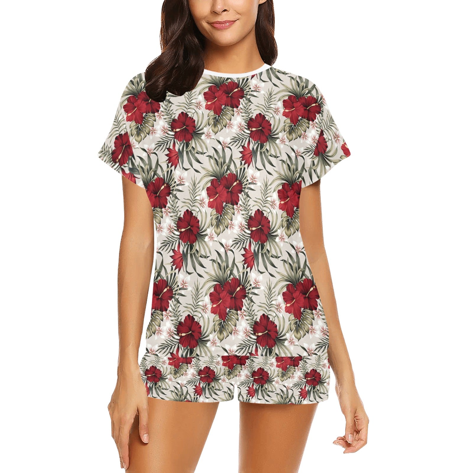 Hibiscus Print Design LKS3011 Women's Short Pajama Set