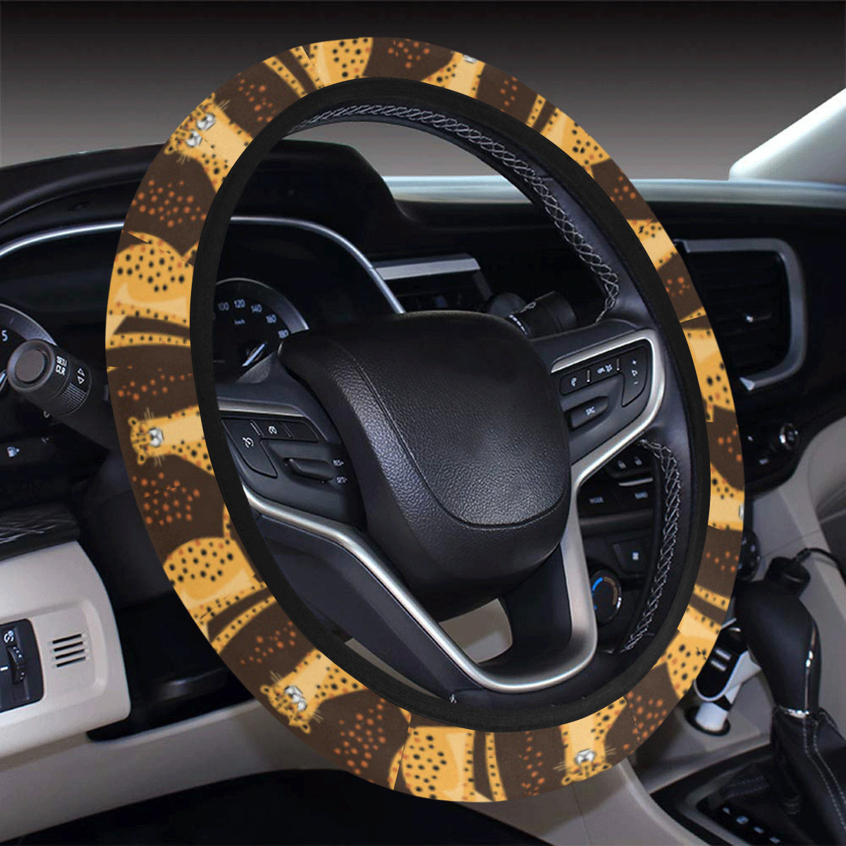 Cheetah Pattern Print Design 03 Steering Wheel Cover with Elastic Edge