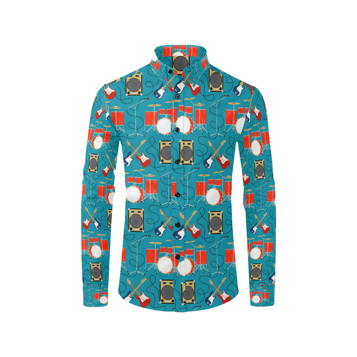 Drum Set Guitar Pattern Print Design 02 Men's Long Sleeve Shirt