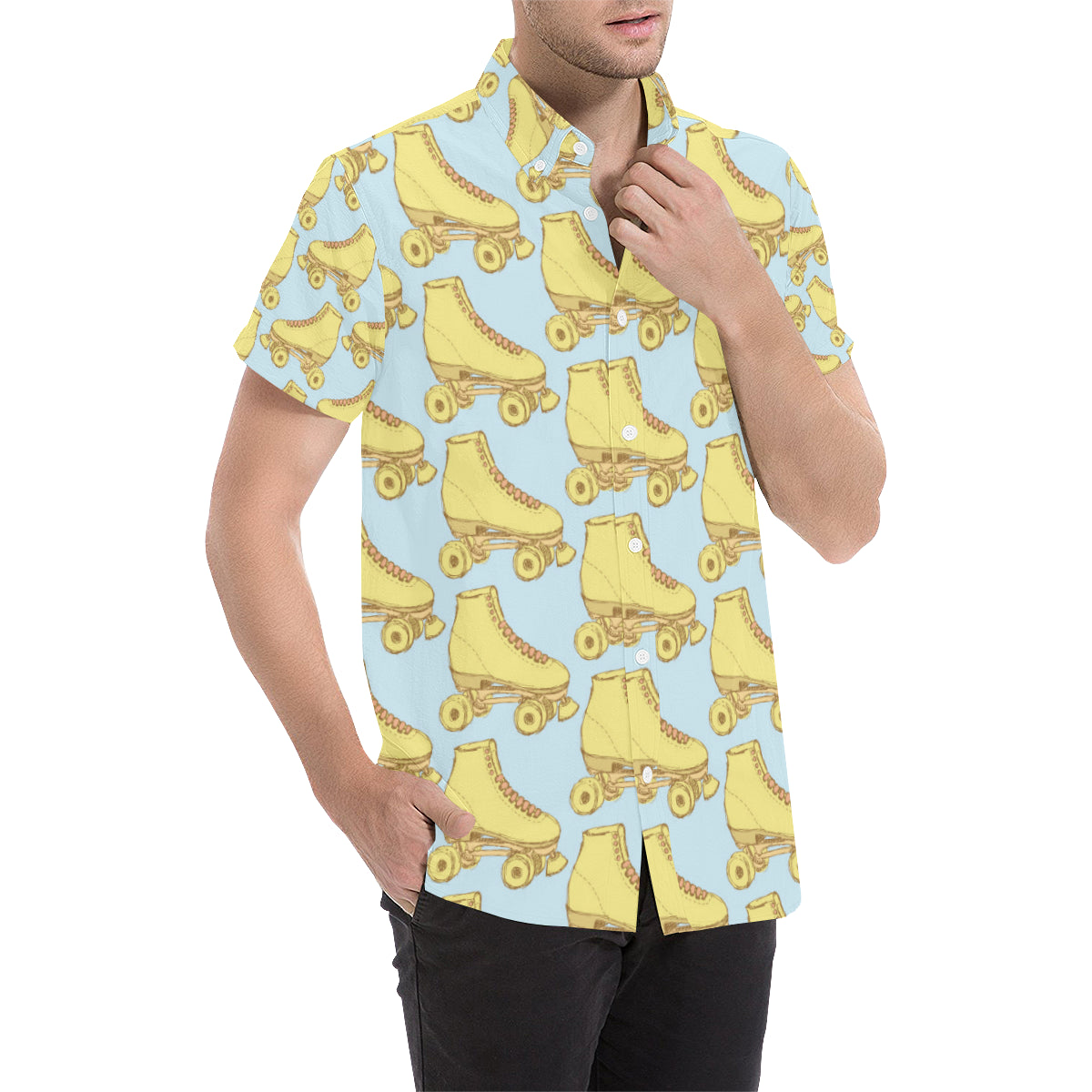 Roller skate Pattern Print Design A03 Men's Short Sleeve Button Up Shirt
