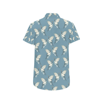 Crane Pattern Print Design 05 Men's Short Sleeve Button Up Shirt