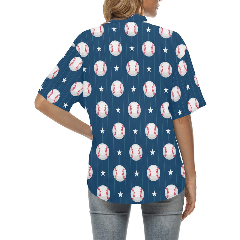Baseball Star Print Pattern Women's Hawaiian Shirt
