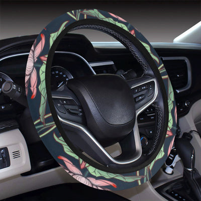 Water Lily Pattern Print Design WL03 Steering Wheel Cover with Elastic Edge