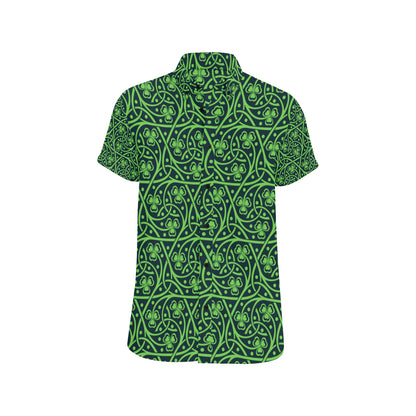 Shamrock Themed Print Men's Short Sleeve Button Up Shirt