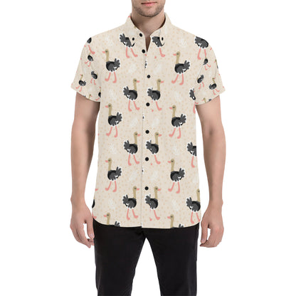 Ostrich Pattern Print Design 02 Men's Short Sleeve Button Up Shirt