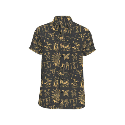 American indian Gold Style Men's Short Sleeve Button Up Shirt