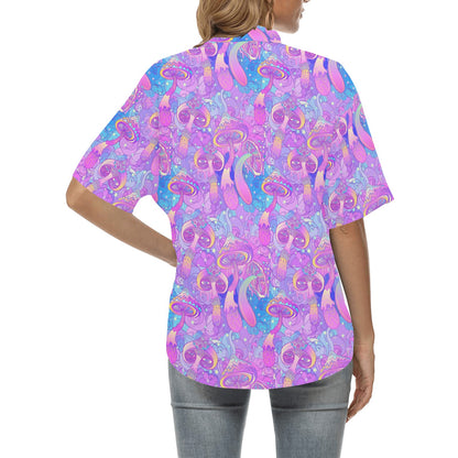 Psychedelic Trippy Mushroom Print Women's Hawaiian Shirt