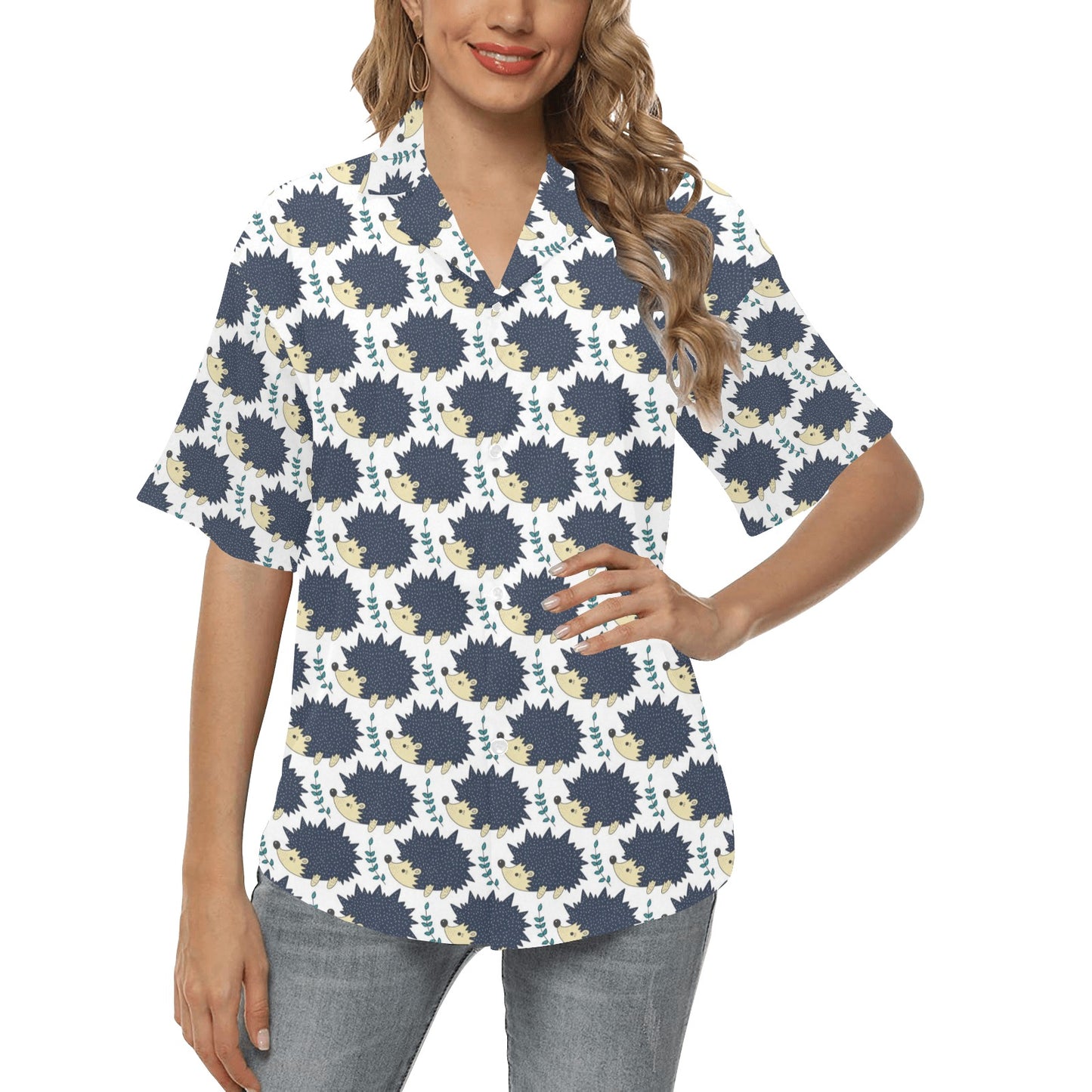 Hedgehog Print Design LKS401 Women's Hawaiian Shirt
