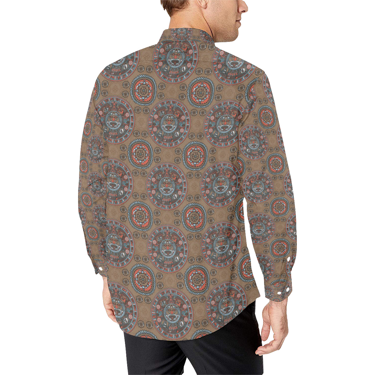 Calendar Aztec Pattern Print Design 03 Men's Long Sleeve Shirt