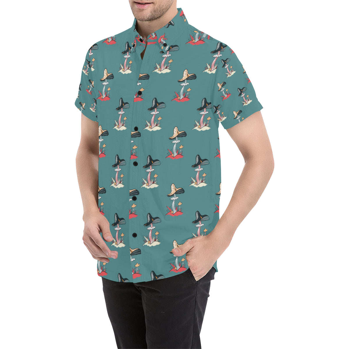 Mushroom Pattern Print Design A04 Men's Short Sleeve Button Up Shirt