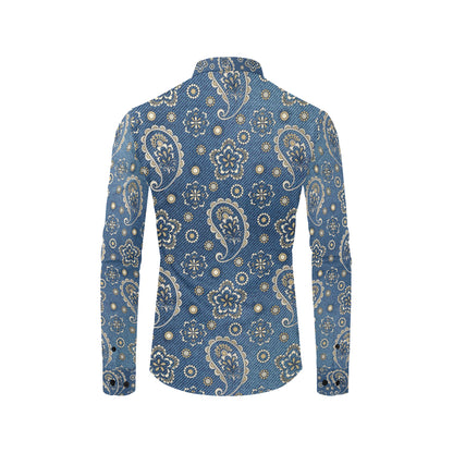 Jean Paisley Pattern Print Design 01 Men's Long Sleeve Shirt