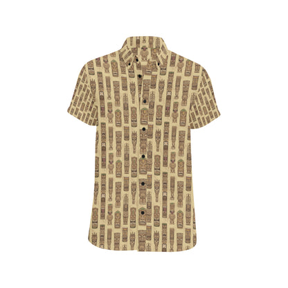 Totem Tiki Style Themed Design Men's Short Sleeve Button Up Shirt