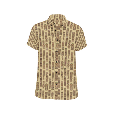 Totem Tiki Style Themed Design Men's Short Sleeve Button Up Shirt