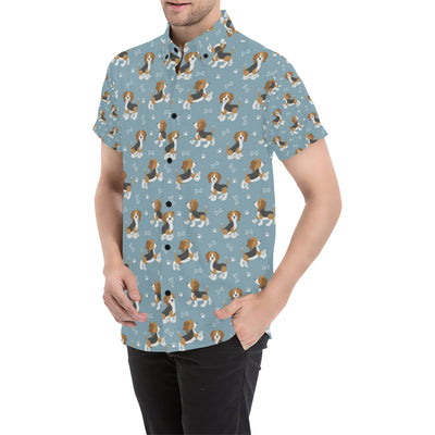 Beagle Pattern Print Design 02 Men's Short Sleeve Button Up Shirt