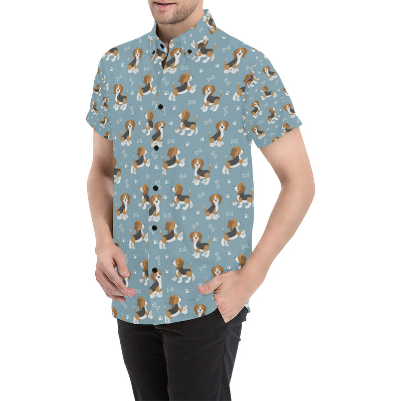 Beagle Pattern Print Design 02 Men's Short Sleeve Button Up Shirt