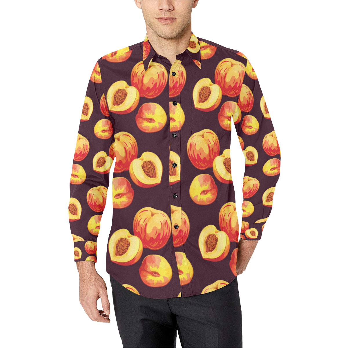 Peach Pattern Print Design A04 Men's Long Sleeve Shirt