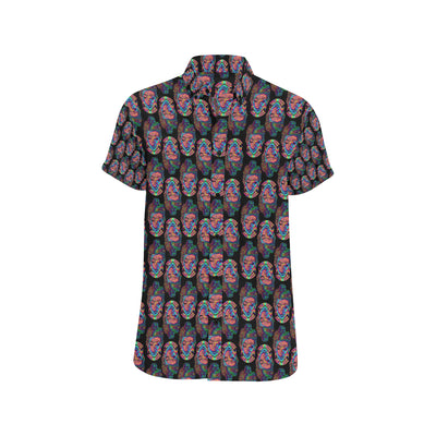 Buddha Head Colorful Print Men's Short Sleeve Button Up Shirt