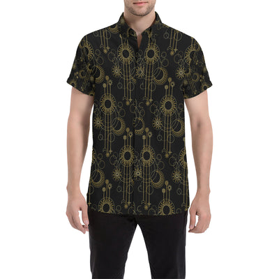 Moon Boho Style Pattern Print Design 01 Men's Short Sleeve Button Up Shirt