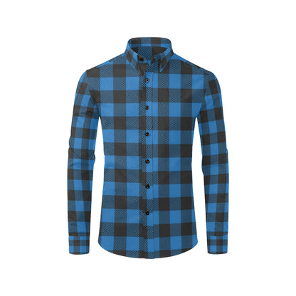 Buffalo check Blue Pattern Print Design 03 Men's Long Sleeve Shirt