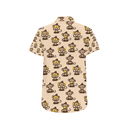 Monkey Pattern Print Design 03 Men's Short Sleeve Button Up Shirt