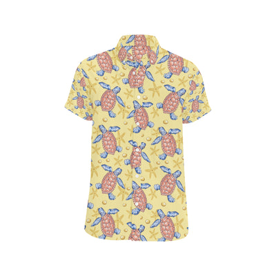 Sea Turtle Pattern Print Design T06 Men's Short Sleeve Button Up Shirt