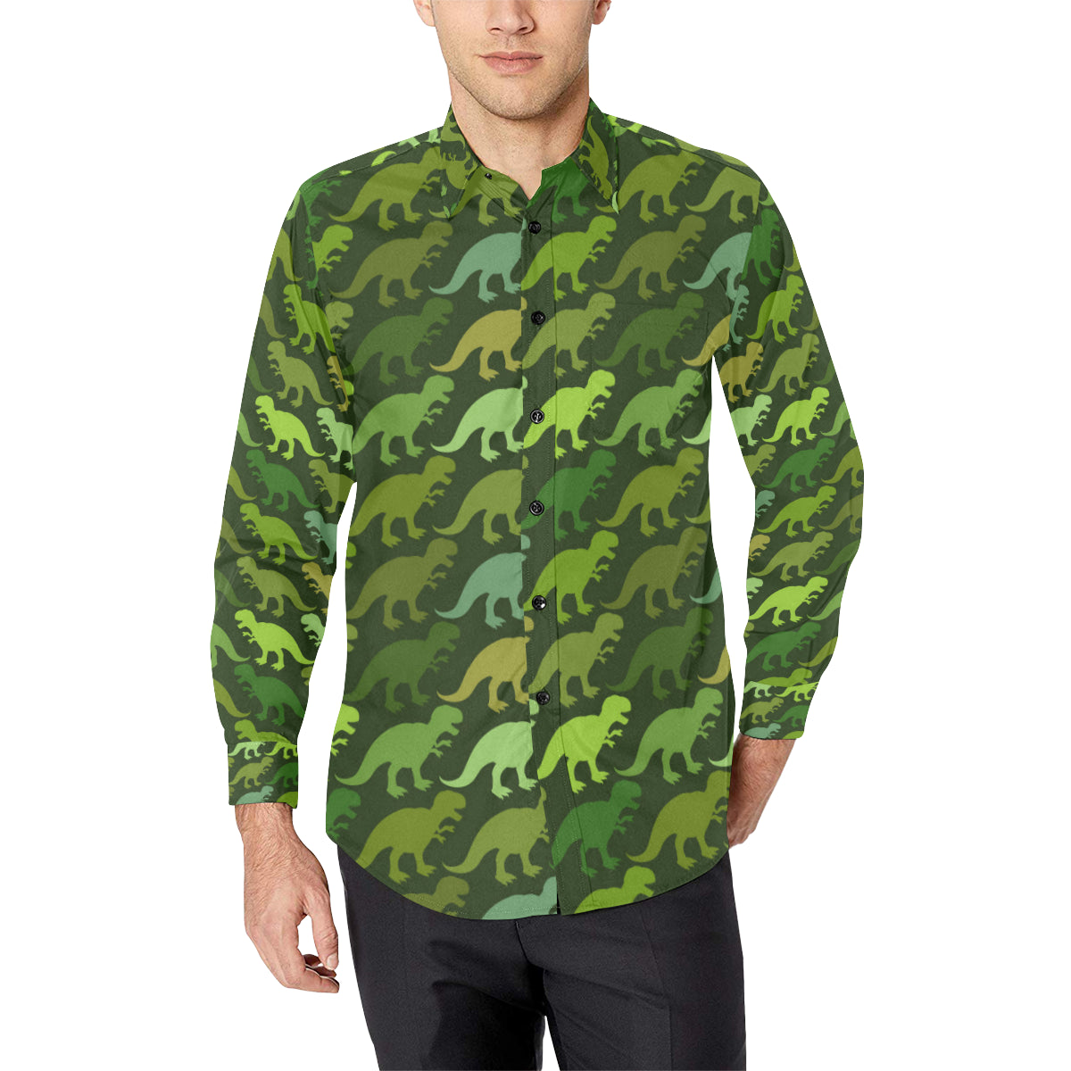 T Rex Pattern Print Design A03 Men's Long Sleeve Shirt