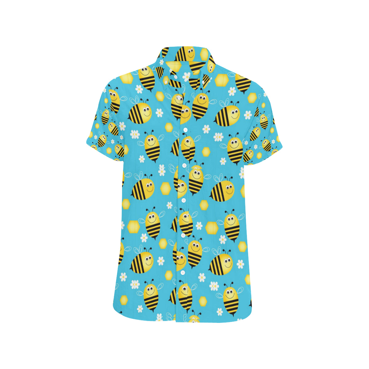 Bee Pattern Print Design BEE06 Men's Short Sleeve Button Up Shirt