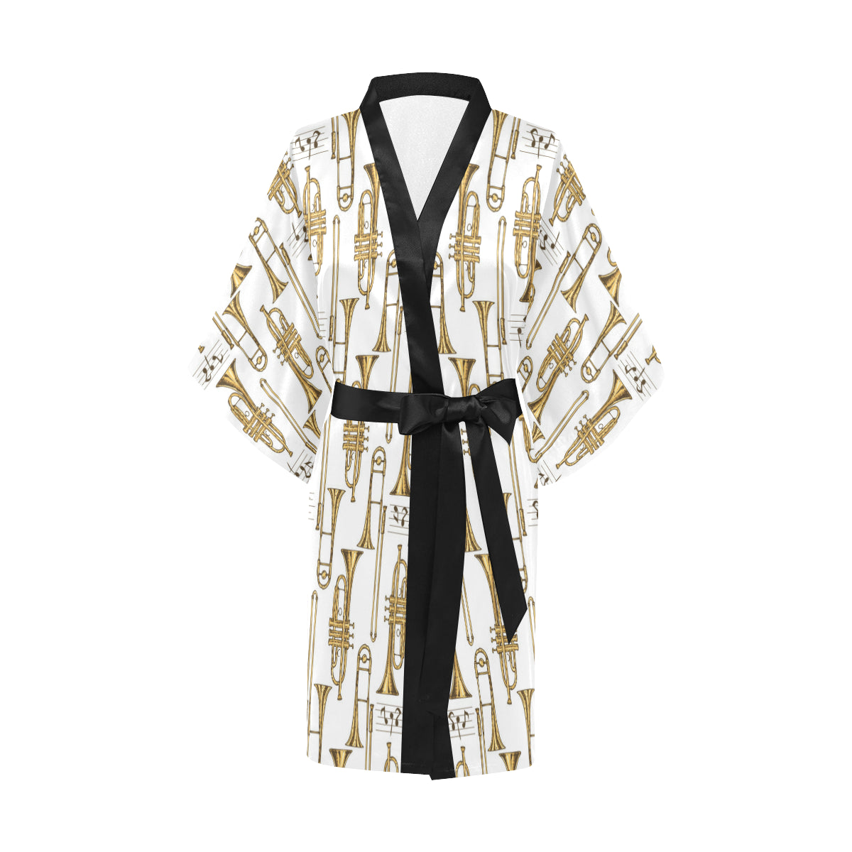 Trombone Pattern Print Design 04 Women's Short Kimono