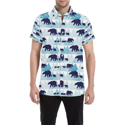 Bear Pattern Print Design BE01 Men's Short Sleeve Button Up Shirt
