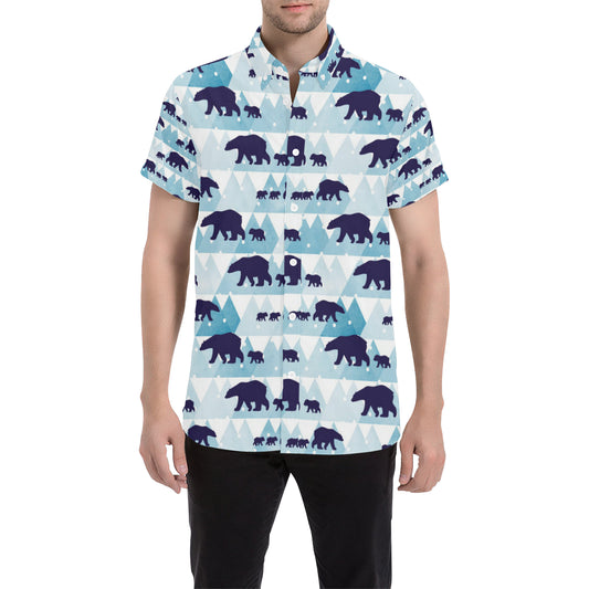 Bear Pattern Print Design BE01 Men's Short Sleeve Button Up Shirt