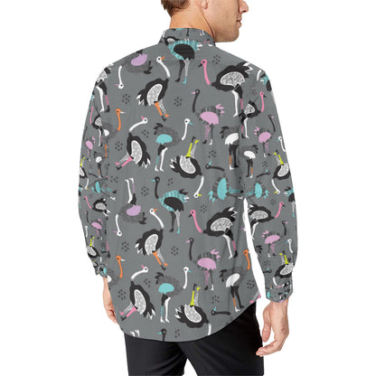 Ostrich Pattern Print Design 01 Men's Long Sleeve Shirt