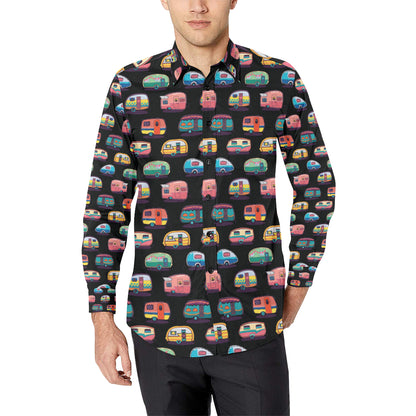 Camper Camping Pattern Men's Long Sleeve Shirt