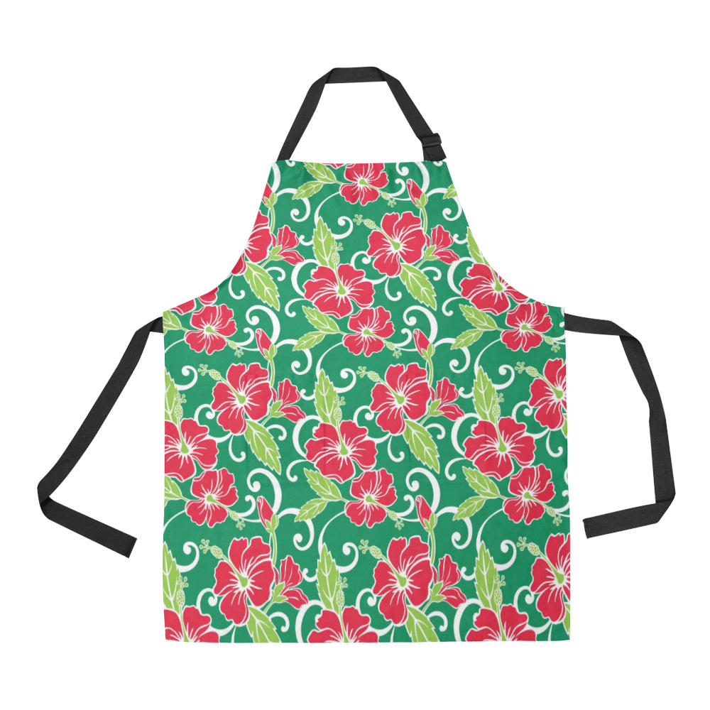 Red Hibiscus Pattern Print Design HB019 Apron with Pocket