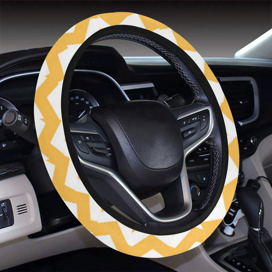Chevron Orange Pattern Print Design 01 Steering Wheel Cover with Elastic Edge
