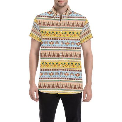 Native American Pattern Design Print Men's Short Sleeve Button Up Shirt