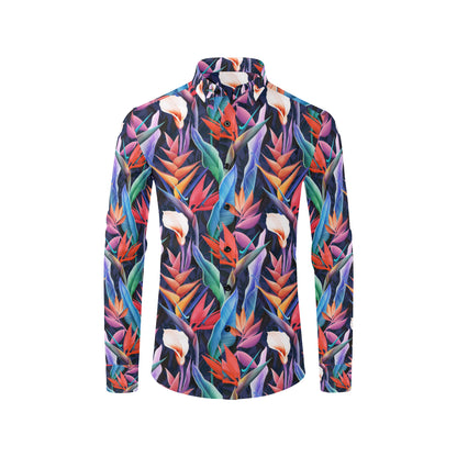Tropical Flower Pattern Print Design TF023 Men's Long Sleeve Shirt