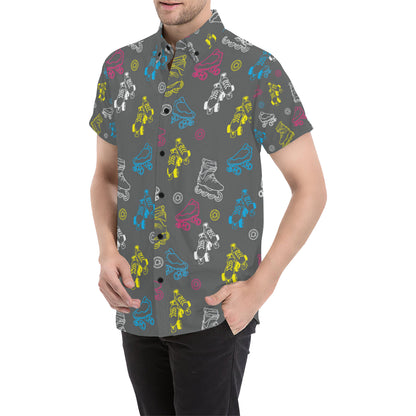 Roller skate Pattern Print Design A02 Men's Short Sleeve Button Up Shirt