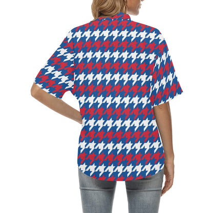 Patriotic Houndstooth Pattern Print Design A02 Women's Hawaiian Shirt
