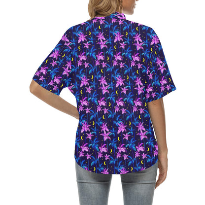 Palm Tree Night Scene Design Print Women's Hawaiian Shirt